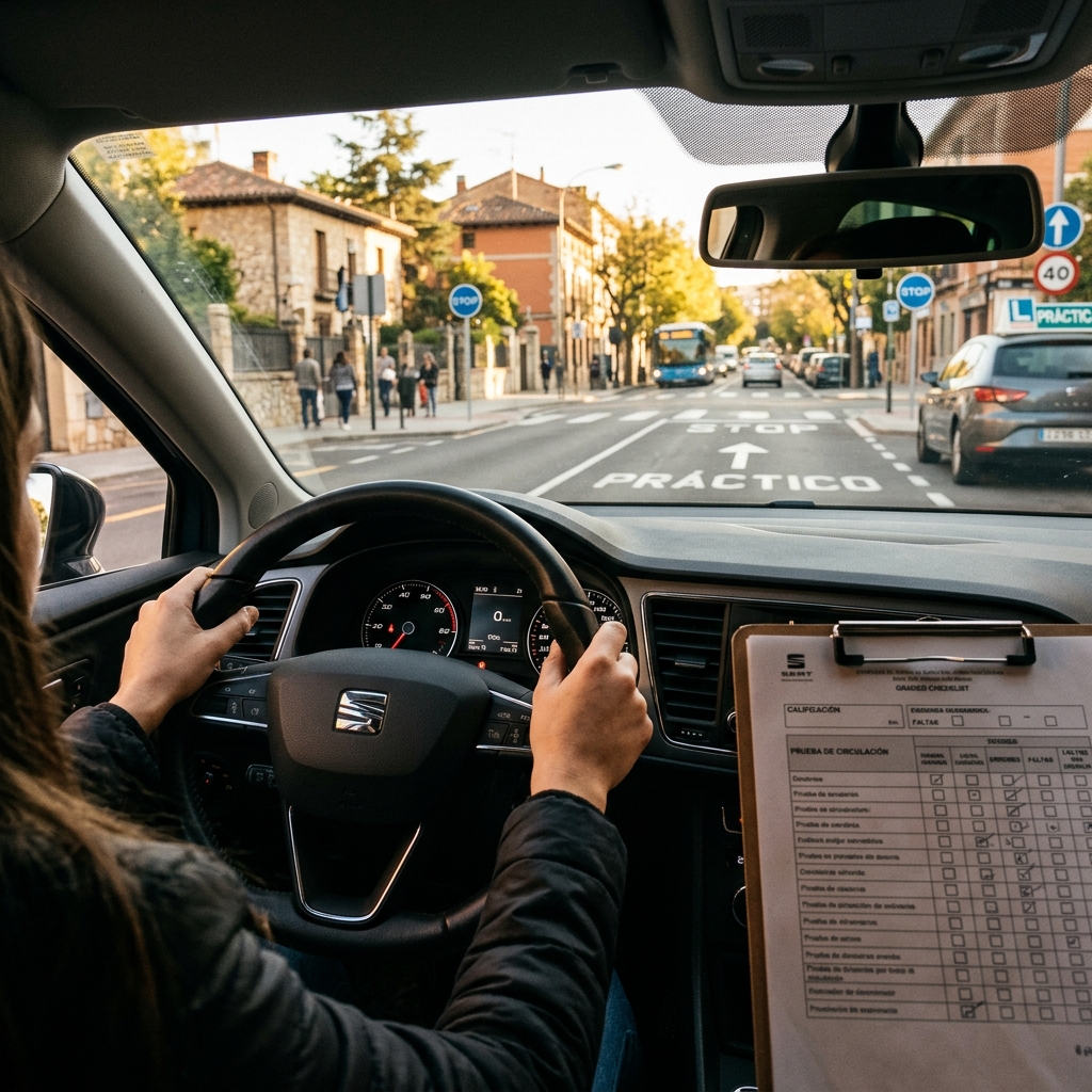 Вид из салона машины во время экзамена по вождению в Испании